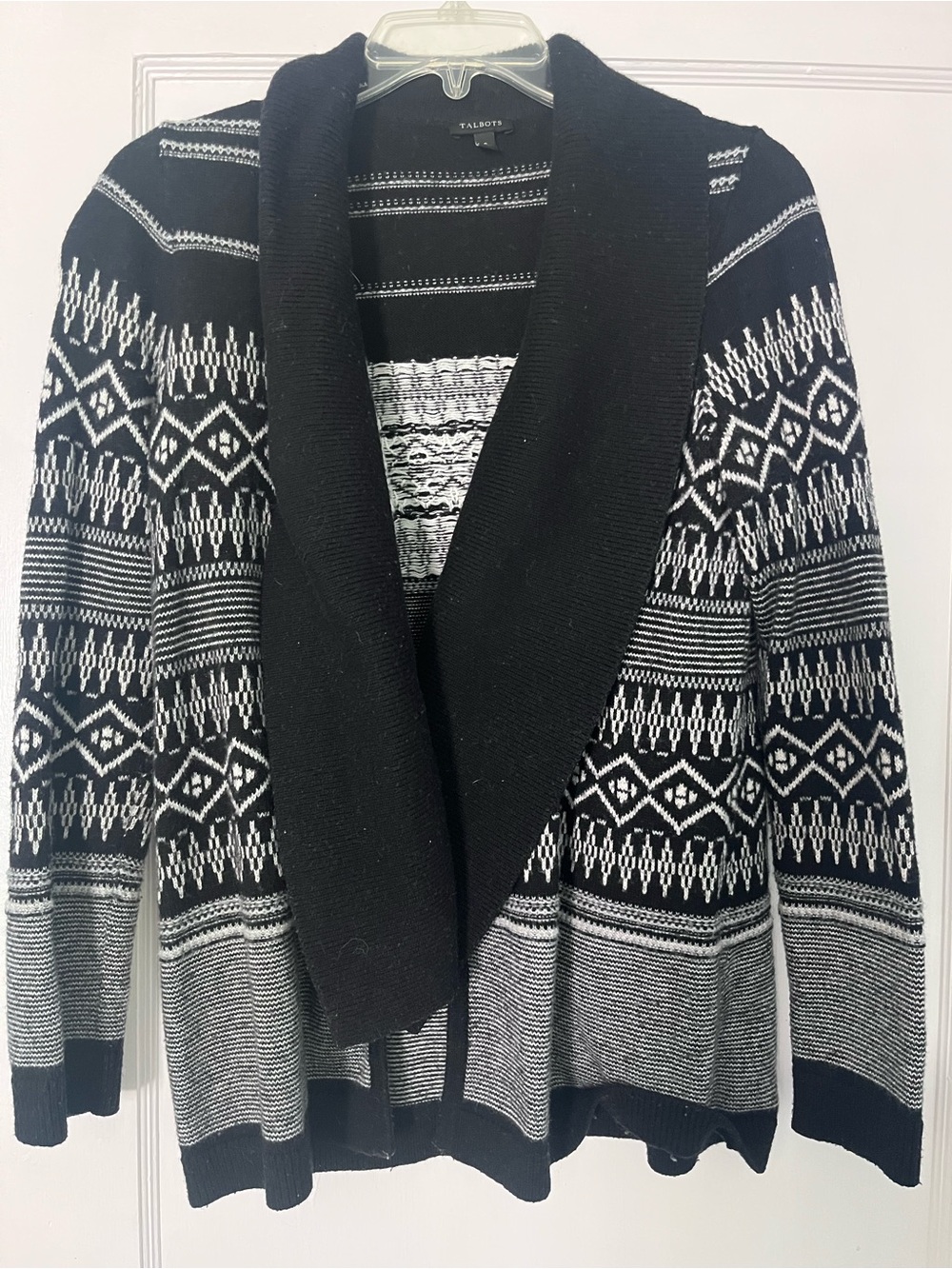 Talbots Black & White Shawl-Collar Cardigan Sweater